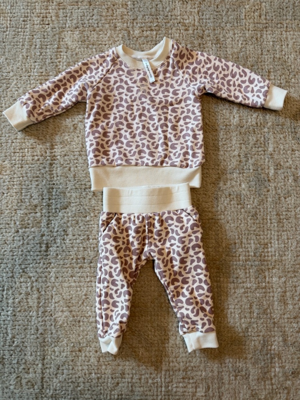 Leopard Print Kids Set in Taupe & Cream